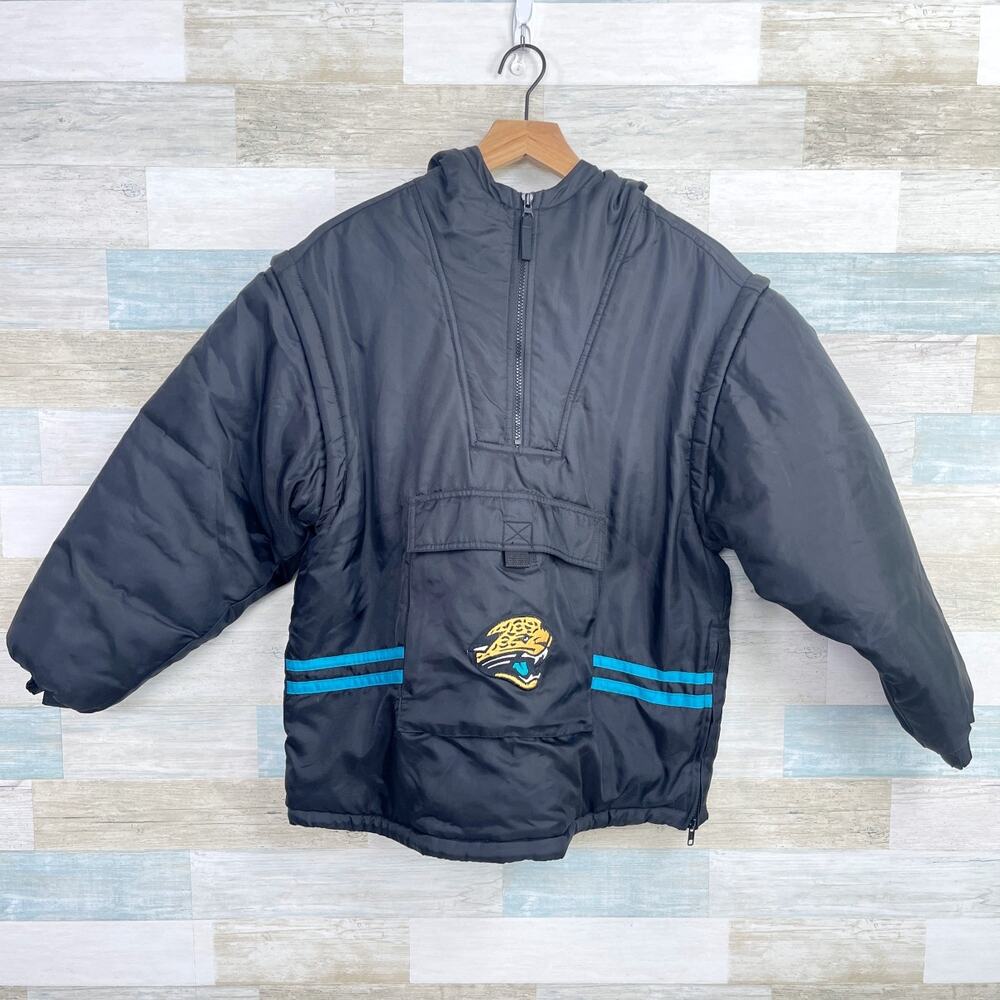 Jacksonville Jaguars Puma Vintage 1/4 Zip Hoodie Jacket Black Nylon Youth Large